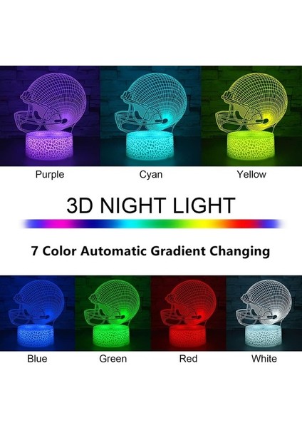 7 Renk 3D Illüzyon Işık Lambası Otomatik Kademeli Chang Kask Işığı (Yurt Dışından) modelleri