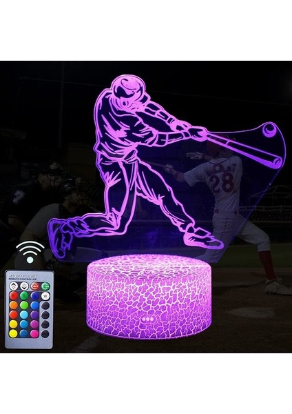 Unicorn Gece Lambası, 3D Illüzyon Lambası Unicorn Ligh Beyzbol Oyuncusu (Yurt Dışından)