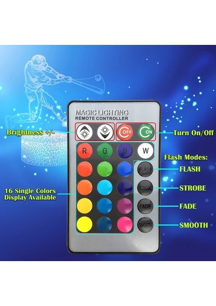 Unicorn Gece Lambası, 3D Illüzyon Lambası Unicorn Ligh Beyzbol Oyuncusu (Yurt Dışından) modelleri