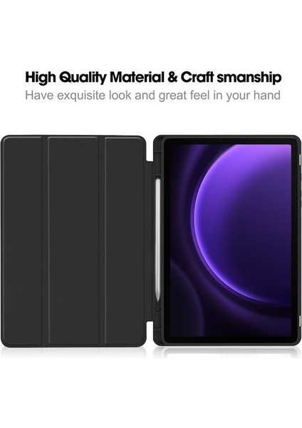 Samsung Galaxy Tab S9 Fe Deri Kılıf Üç Katlı Stant Kalem Yuvası Tablet Kapağı (Yurt Dışından)
