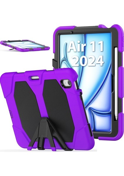 iPad Air 11 2024 Stand Pc + Dahili Ekran Koruyuculu Silikon Tablet Kapağı (Yurt Dışından)
