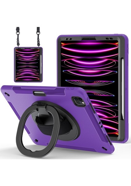 Apple iPad Pro 12.9 Pc+Tpu Tablet Kılıfı, Kalem Yuvası ile Stand Cover, Strap (Yurt Dışından)
