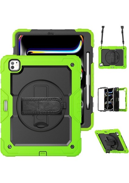 iPad Pro 13 2024 Stand Kılıf Pc+Silikon Tablet Kılıfı ve Omuz Askılı (Yurt Dışından)
