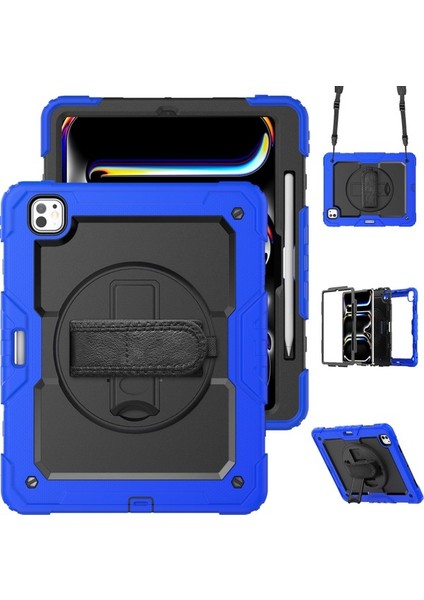 iPad Pro 13 2024 Stand Kılıf Pc+Silikon Tablet Kılıfı ve Omuz Askılı (Yurt Dışından)