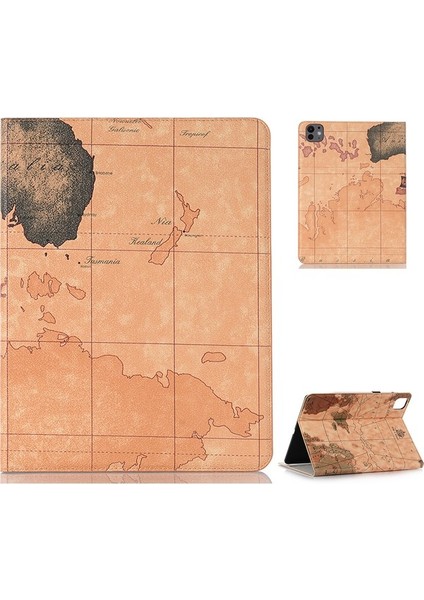 iPad Pro 13 2024 Cüzdan Harita Desenli Pu Deri Folyo Tablet Kapağı Otomatik Uyandırma / Uyku (Yurt Dışından)