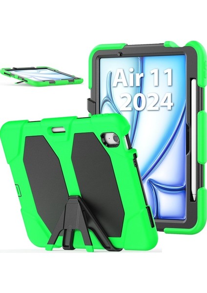 iPad Air 11 2024 Stand Pc + Dahili Ekran Koruyuculu Silikon Tablet Kapağı (Yurt Dışından)