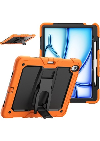 iPad Air 13 2024 Pc+Silikon Stand Kalem Yuvası Omuz Askılı Tablet Kılıfı (Yurt Dışından)