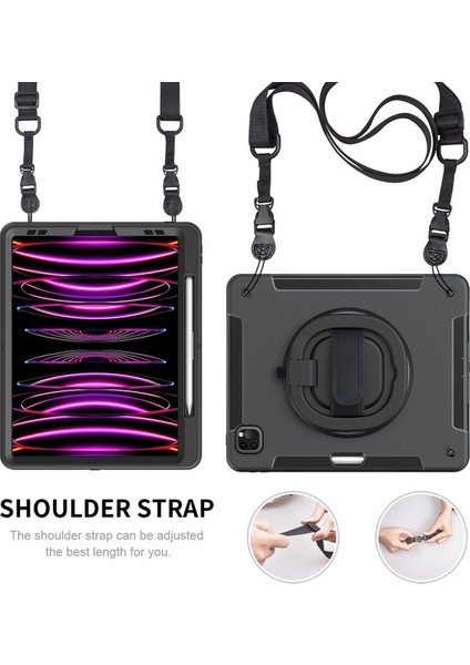 Apple iPad Pro 12.9 Pc+Tpu Tablet Kılıfı, Kalem Yuvası ile Stand Cover, Strap (Yurt Dışından)