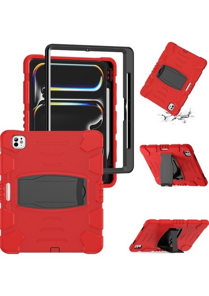 iPad Pro 13 2024 Stand Kılıf Pc+Silikon Düşmeyi Önleyici Tablet Kapağı (Yurt Dışından)