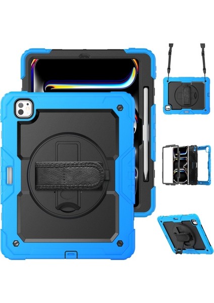 iPad Pro 13 2024 Stand Kılıf Pc+Silikon Tablet Kılıfı ve Omuz Askılı (Yurt Dışından)