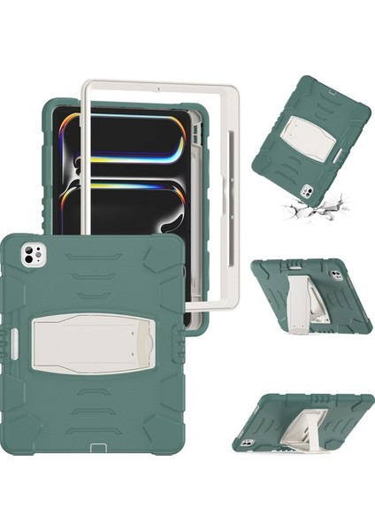 iPad Pro 13 2024 Stand Kılıf Pc+Silikon Düşmeyi Önleyici Tablet Kapağı (Yurt Dışından)