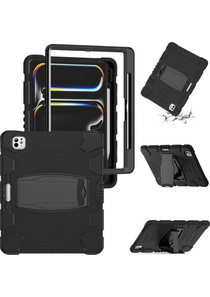 iPad Pro 13 2024 Stand Kılıf Pc+Silikon Düşmeyi Önleyici Tablet Kapağı (Yurt Dışından)