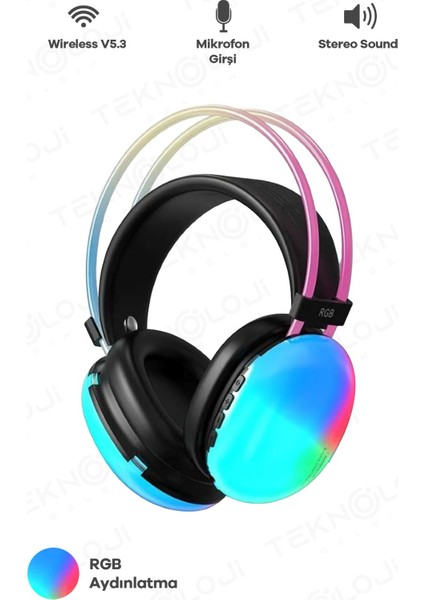 Kablosuz Oyuncu Kulaklığı 7.1 Full Rgb Işıklı Stereo Profesyonel Ses Kulaküstü Mikrofonlu Gaming