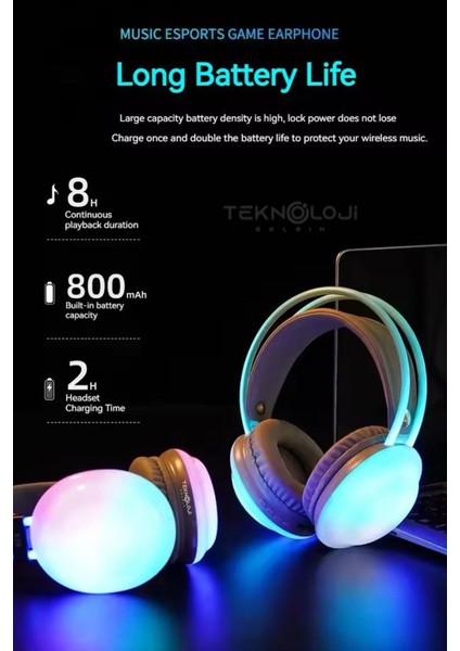 Kablosuz Oyuncu Kulaklığı 7.1 Full Rgb Işıklı Stereo Profesyonel Ses Kulaküstü Mikrofonlu Gaming