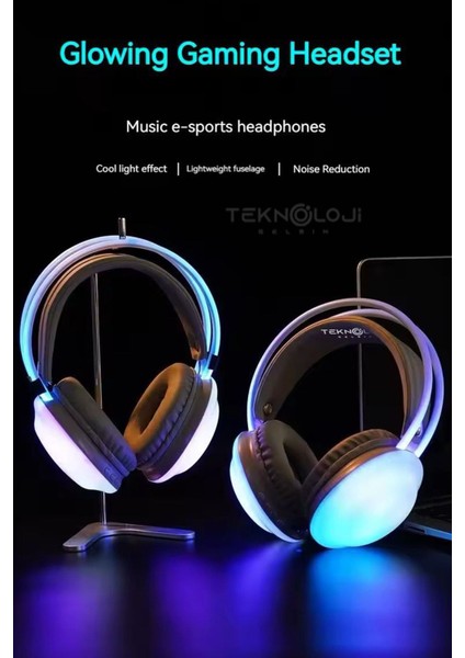 Kablosuz Oyuncu Kulaklığı 7.1 Full Rgb Işıklı Stereo Profesyonel Ses Kulaküstü Mikrofonlu Gaming