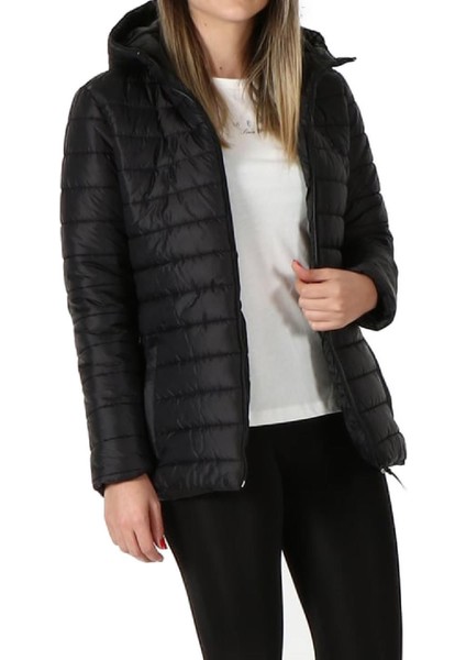 Fiona Kapşonlu Kadın Siyah Şişme Mont 602 T42-K