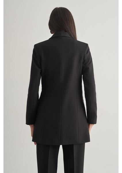 Bağlama Detaylı Siyah Krep Blazer Ceket