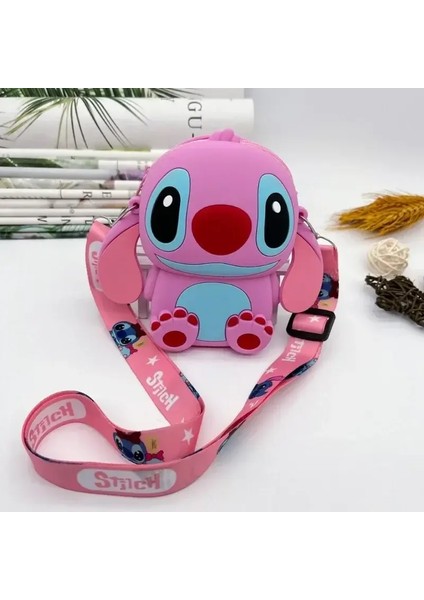 Kawaii Disney Dikiş Crossbody Silikon Çanta Ayarlanabilir Omuz Askısı ile Fermuar Karikatürü Dikiş Para Cüzdan Cüzdan Çantası Renk: Pembe Stitch B (Yurt Dışından)