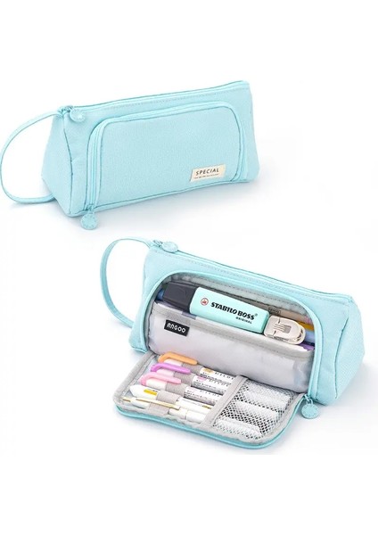 Büyük Kapasiteli Taşınabilir Kalem Çantaları Poşet Öğrenci Kırtasiye Organizatör Depolama Kalemi Tutucu Çanta Silgi Kasa Okul Ofis Malzemeleri Madde: Açık Mavi (Yurt Dışından)