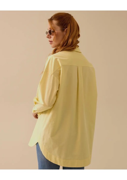 1008 Önü Düğmeli Cep Detaylı Ön Kısmı Dikiş Detaylı Oversize Pamuklu Gömlek 10002511511008 #06-25#