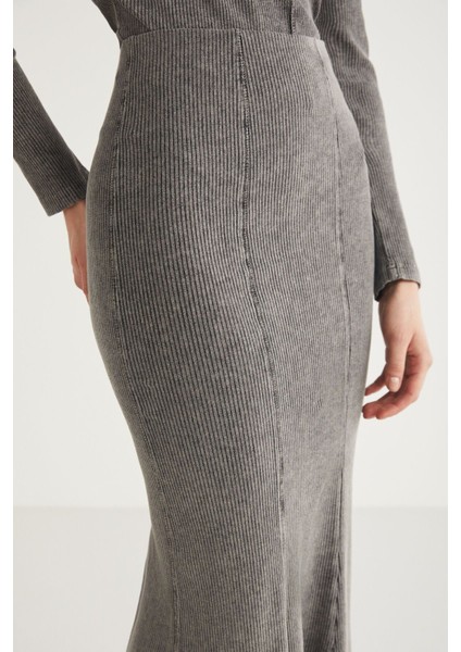 Cateline Kadın Slim Fit Beli Lastikli Vucudu Saran Midi Gri Etek indirimleri