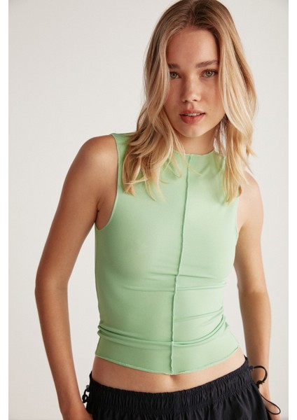 Gınny Kadın Sandy Esnek Kumaşlı Açık Uçlu Dikişli Vücudu Saran Kolsuz Yeşil Bluz