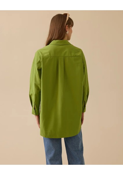 1008 Önü Düğmeli Cep Detaylı Ön Kısmı Dikiş Detaylı Oversize Pamuklu Gömlek 10002511511008 #06-25#