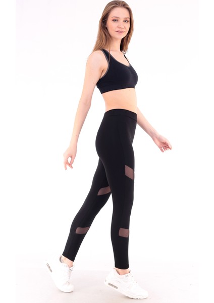 4029 Micro Mesh Ikili Çapraz Tül Bant Kadın Tayt modelleri