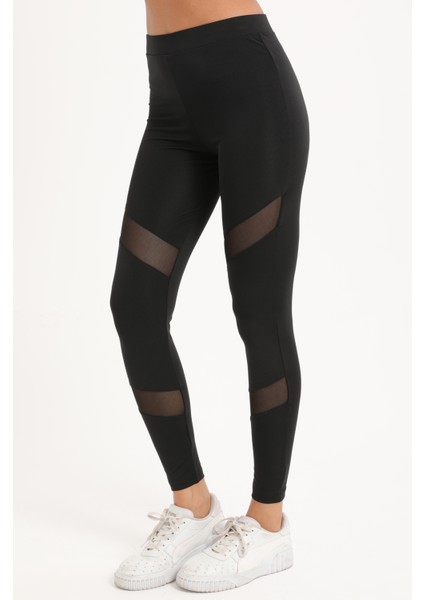 4029 Micro Mesh Ikili Çapraz Tül Bant Kadın Tayt indirimleri