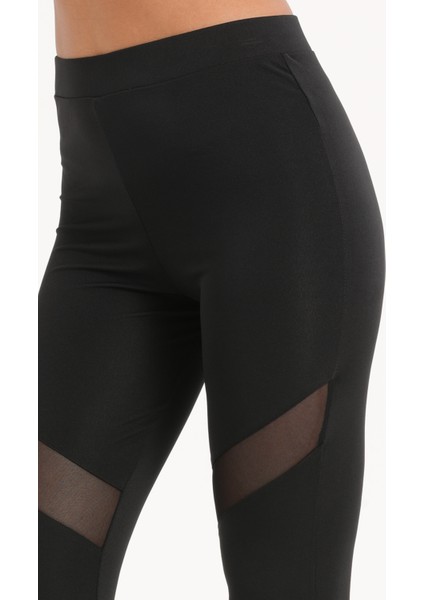 4029 Micro Mesh Ikili Çapraz Tül Bant Kadın Tayt