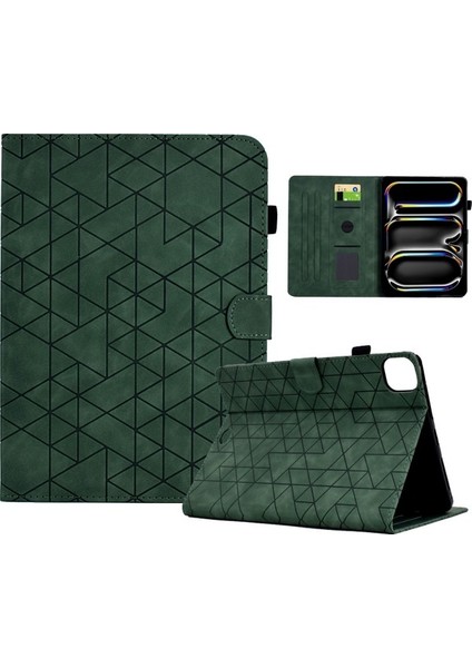iPad Pro 11 2024 Kart Yuvaları Standı Eşkenar Dörtgen Otomatik Uyandırma / Uyku Deri Tablet Kapağı (Yurt Dışından)