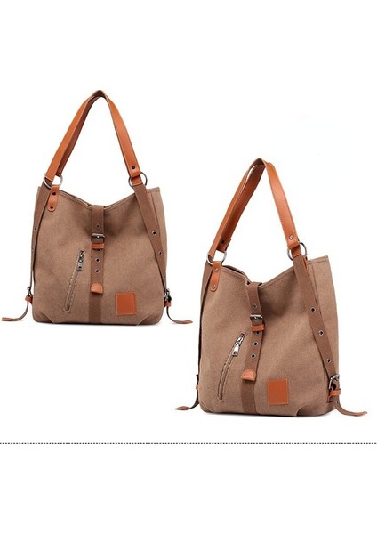 Kanvas Çok Fonksiyonlu Omuz Askılı Çanta - Kahverengi (Yurt Dışından) fiyatları
