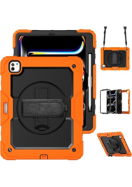 iPad Pro 13 2024 Stand Kılıf Pc+Silikon Tablet Kılıfı ve Omuz Askılı (Yurt Dışından)