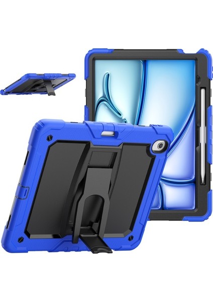 iPad Air 13 2024 Pc+Silikon Stand Kalem Yuvası Omuz Askılı Tablet Kılıfı (Yurt Dışından)