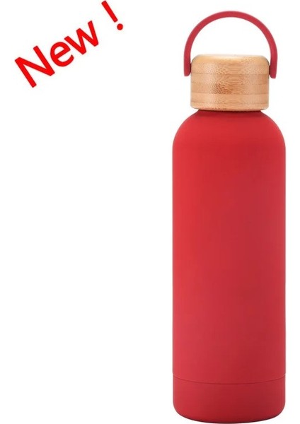 Tcherchı 500 ml Küçük Ağız Termos Bardak Taşınabilir Saplı Bambu Ahşap Kapak Vakum Çift Paslanmaz Çelik Basit Açık Spor Su Şışesı (Yurt Dışından)