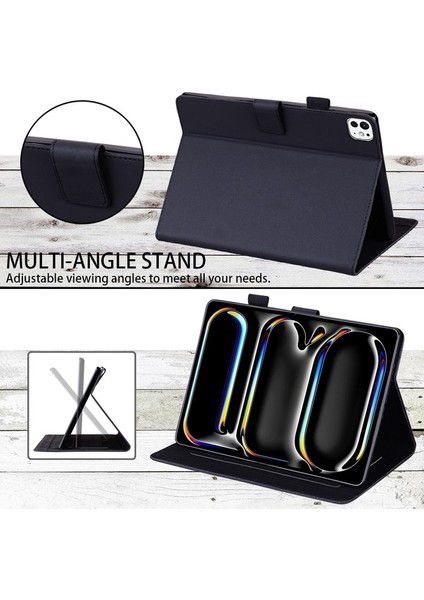 iPad Pro 13 2024 Tablet Standı Deri Kapak Kart Yuvaları (Yurt Dışından)