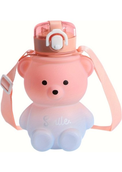 Sızdırmaz Tasarımlı ve Plastik Pipetli Sevimli Ayı Su Şişesi - Okul Için Büyük Kapasiteli Içme Bardağı 800ML Pembe Mavi (Yurt Dışından)