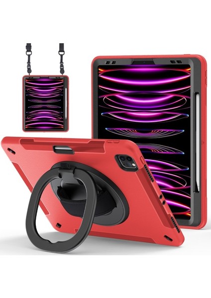 Apple iPad Pro 12.9 Pc+Tpu Tablet Kılıfı, Kalem Yuvası ile Stand Cover, Strap (Yurt Dışından)