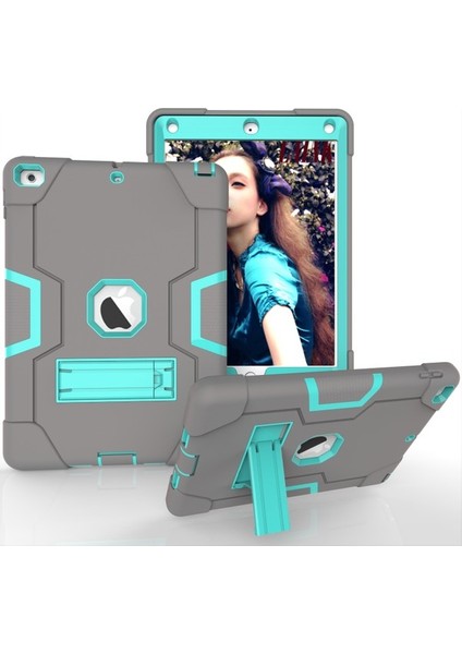iPad 9.7 2018 Için Tablet Kılıfı - Siyah / Açık Gri (Yurt Dışından)