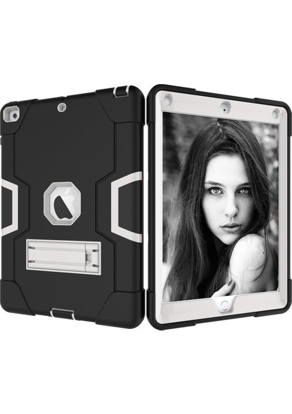 iPad 9.7 2018 Için Tablet Kılıfı - Siyah / Açık Gri (Yurt Dışından)
