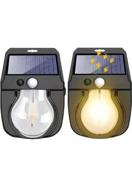 Dış ve Iç Mekan Için 2 Parça Set Güneş Enerjili Tungsten LED Duvar Lambaları Siyah (Yurt Dışından)