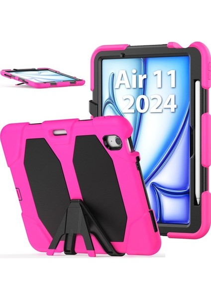 iPad Air 11 2024 Stand Pc + Dahili Ekran Koruyuculu Silikon Tablet Kapağı (Yurt Dışından)