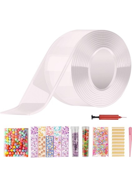Pet Nano Tutkal Yoğurma Müzik Üfleme Kabarcık Tam Set Nano Bant Çift Taraflı Macun Üfleme Kabarcık Dekompresyon Oyuncak A (Yurt Dışından)