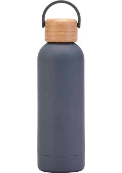 Tcherchı 500 ml Küçük Ağız Termos Bardak Taşınabilir Saplı Bambu Ahşap Kapak Vakum Çift Paslanmaz Çelik Basit Açık Spor Su Şışesı (Yurt Dışından)