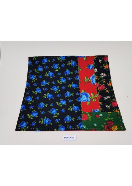 Elite Ekmeklik-Ekmek Örtüsü-Mavi Köşe Güllü Kırkyama Pamuklu Divitin 47 x 47 cm BEG_4403 1 Adet