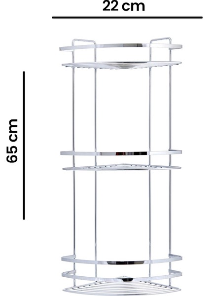 3 Katlı Lamalı Duş Rafı - Gri