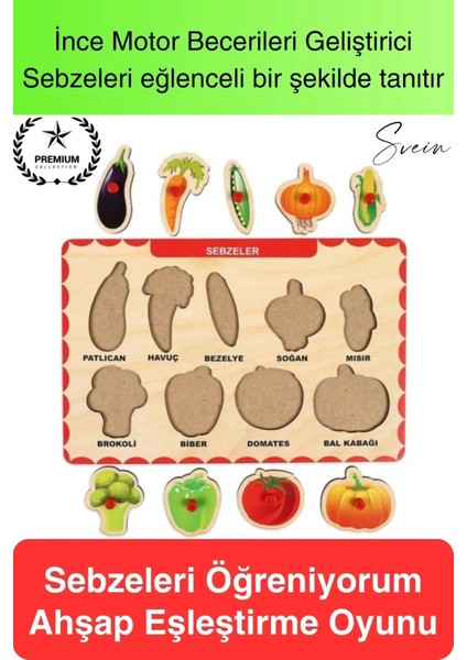 Premium Sebzeler Ahşap Bul Tak Puzzle Eğitici Oyuncak Havuç Patates Soğan Motor Becerisi Gelişim