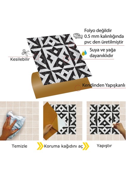 Kendinden Yapışkanlı Silinebilir Mermer 008 Desenli Pvc Karo 30X30 cm (33 Adet) 3m2 modelleri