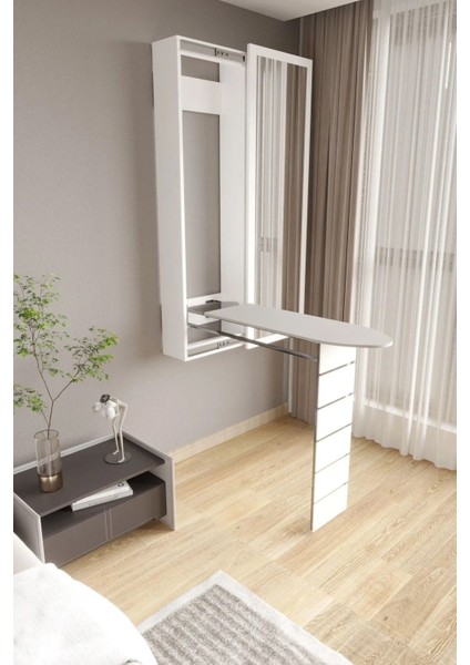 Aynalı Kapaklı Katlanır Duvara Monte Pratik Açılır Kapanır Dolaplı Ütü Masası