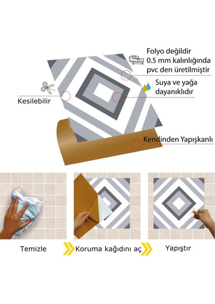 Kendinden Yapışkanlı Banyo Mutfak Kaplama Geometrik 04 Desenli Pvc Karo 30X30 cm (33 Adet) 3m2